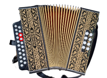 Image of Hohner pokerwork melodeon with third and fourth buttons on the G row highlighted